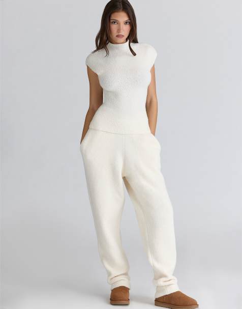 House of CB Andie ivory merino wool knit trousers in ivory - view 1