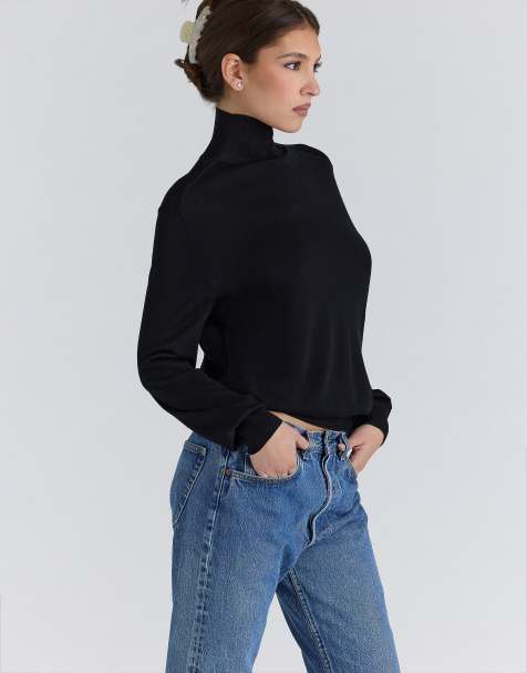 House of CB Angel black silk + wool roll neck sweater in black - view 1