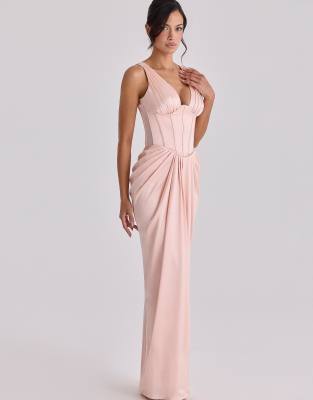 House of CB - Angeline - Robe corset longue en satin - Blush-rose