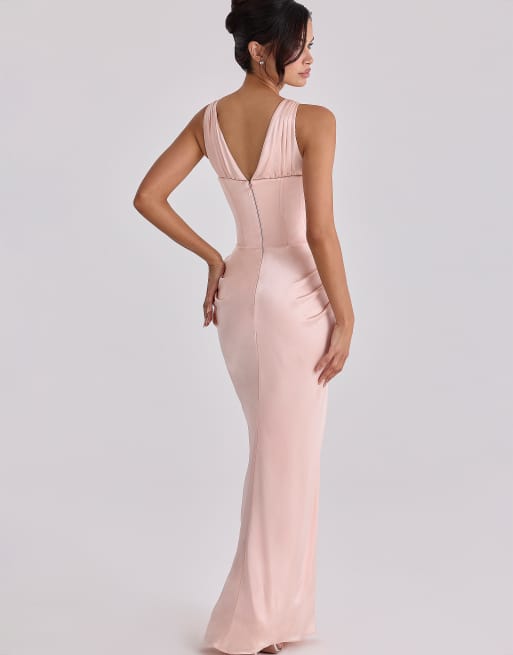 House of CB Angeline Satin-Corset-Maxikleid in Blush, 3 von 4