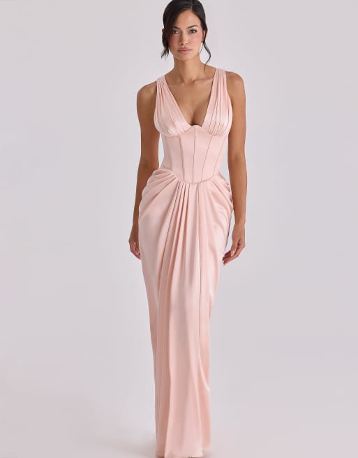 House of CB Angeline Satin-Corset-Maxikleid in Blush, 4 von 4