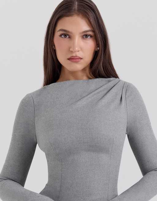 navy blue dress for baby girl House of CB Angelique a-line long sleeve mini dress in grey