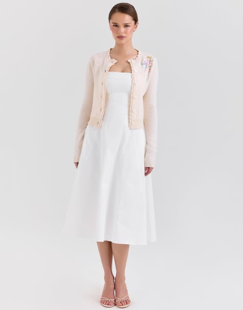 House of CB Anjou floral embroidered cardigan in cream - view 1