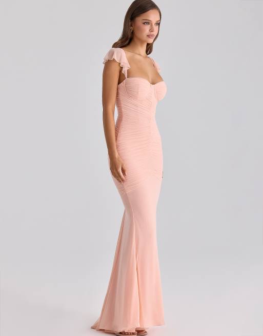 House of CB Antonella Mesh-Silhouette-Maxikleid in Pfirsich, 3 von 4