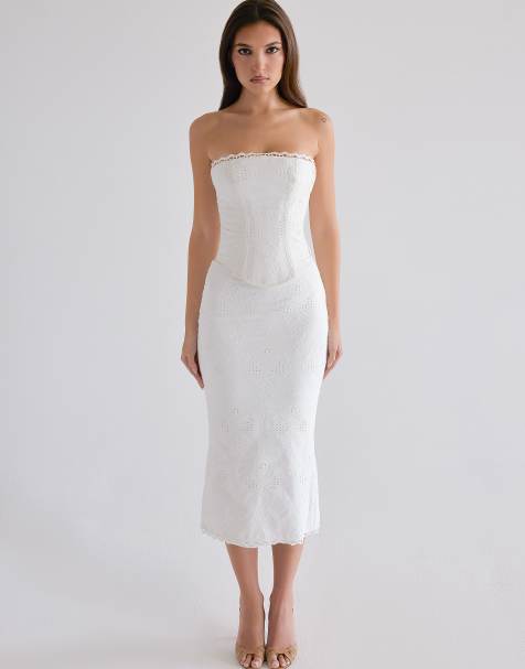 House of CB Antonie cotton broderie anglaise midi skirt in white