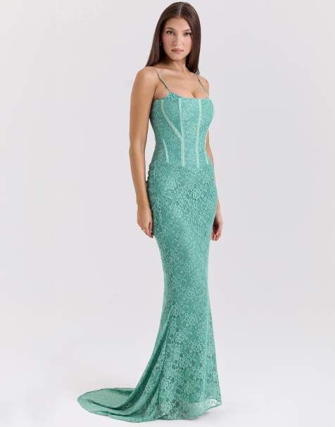 House of CB Antonina lace corset maxi dress in jade - view 1