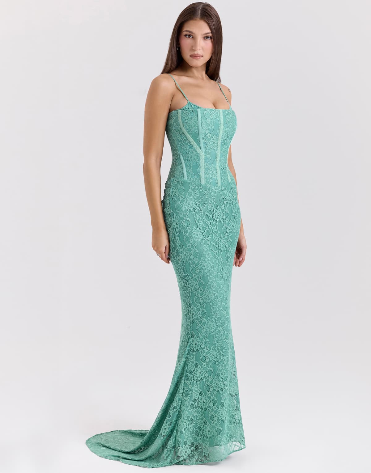 House of CB Antonina lace corset maxi dress in jade