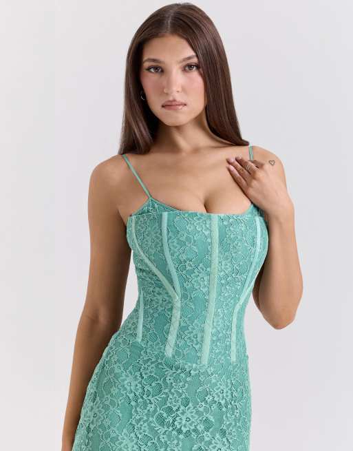 House of CB Antonina lace corset maxi dress in jade | ASOS
