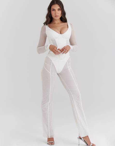 House of CB Araminta long sleeve mesh corset in white - view 1
