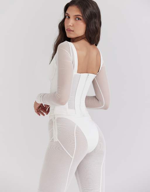 House of CB Araminta long sleeve mesh corset in white, 2 of 4