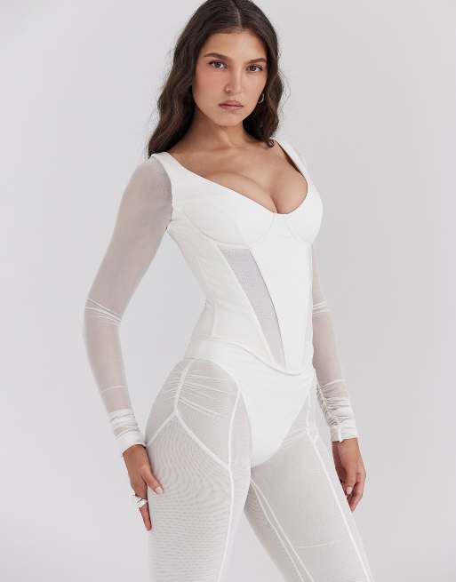 House of CB Araminta long sleeve mesh corset in white, 4 of 4