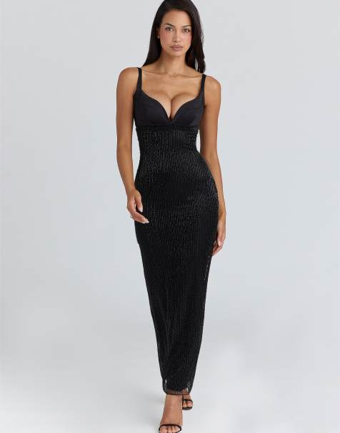 House of CB Ari hand beaded embellished maxi dress - limited edition in black - BLACK - view 1
