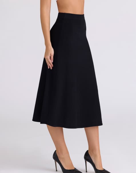House of CB Asti a-line midi skirt in black - BLACK - view 1
