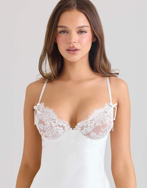 House of CB Athenea white satin bias cut mini dress in white