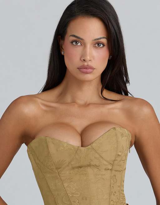 h&m brown ruched dress House of CB Gold Glitter Poof Mini Dress with Built in Corset (Small)  The  Thrifty Hippy