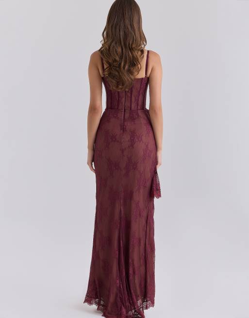 House of CB Austelle cabernet Spitzen-Corsagen-Maxikleid in Cabernet, 2 von 4