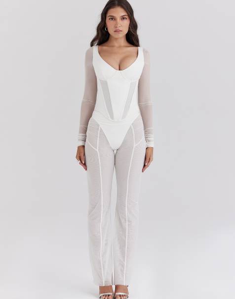 House of CB Avalon mesh high waist trousers in white - WHITE - view 1