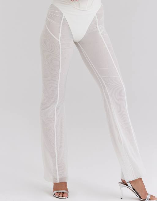 House of CB Avalon mesh high waist trousers in white - WHITE, 4 of 4