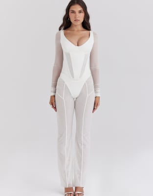 House of CB Avalon mesh high waist trousers in white