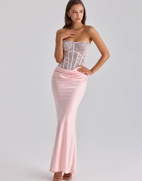 House of CB - Ayana - Robe corset longue en satin et dentelle - Rose - view 1