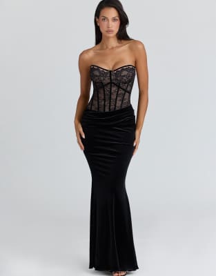 House of CB - Ayana - Robe longue en velours et dentelle avec boléro - Noir