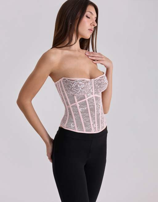 House of CB Ayana top corset à baleines en dentelle rose, 4 de 4
