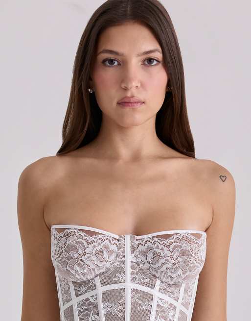 House of CB - Ayana - Top corset structuré en dentelle - Blanc, 3 de 4