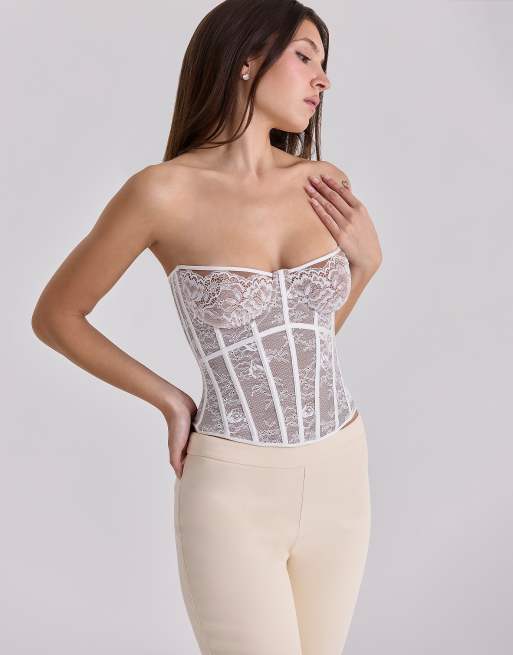 House of CB - Ayana - Top corset structuré en dentelle - Blanc, 4 de 4