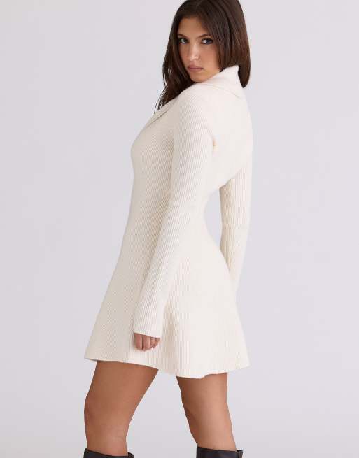 House of CB - Ayla - Robe courte asymétrique en maille - Crème, 2 de 4