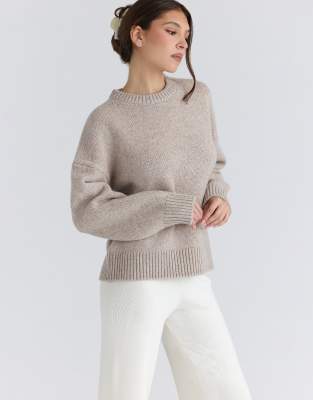 House of CB - Bear - Grobstrickpullover aus Wolle in Hellbeige-Neutral