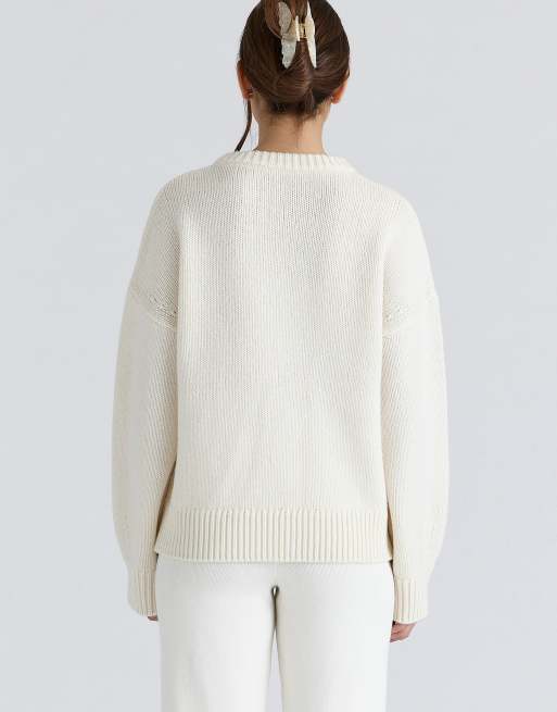 House of CB Bear ivory wool chunky knit sweater in ivory, 2 of 4