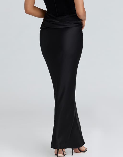 House of CB - Beau - Jupe longue drapée en satin - Noir, 2 de 4