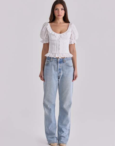 House of CB - Bella - Top blanco estilo babydoll con bordado inglés - view 1