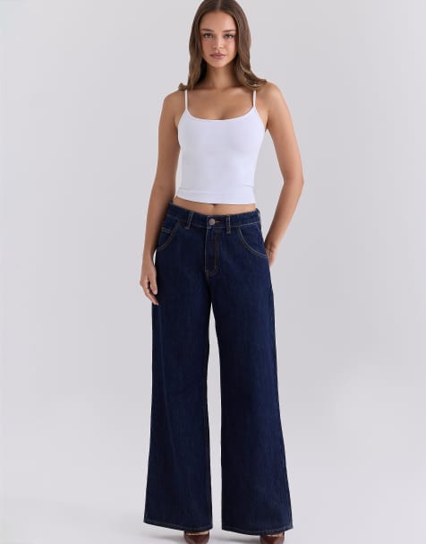 House of CB boyfriend jeans met donkere wassing, lage taille en baggy fit - view 1