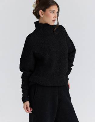 House of CB Brooklyn black wool boucle knit sweater in black