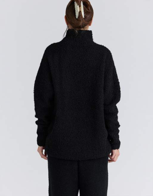 House of CB Brooklyn black wool boucle knit sweater in black, 2 of 4