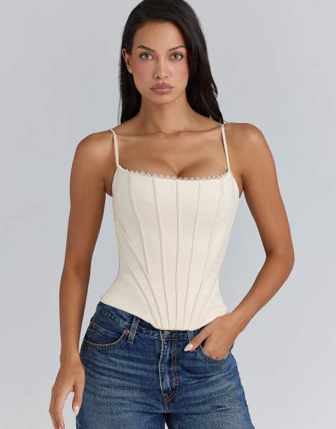 House of CB Cadie cream satin corset top in cream - view 1