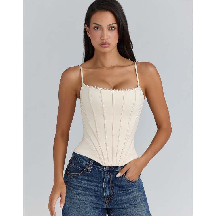 House of CB Cadie cream satin corset top in cream | ASOS