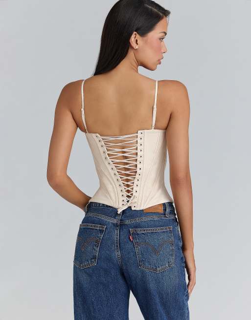 House of CB Cadie cream satin corset top in cream | ASOS