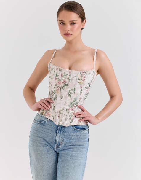 House of CB Cadie floral cotton corset top in cream floral - view 1