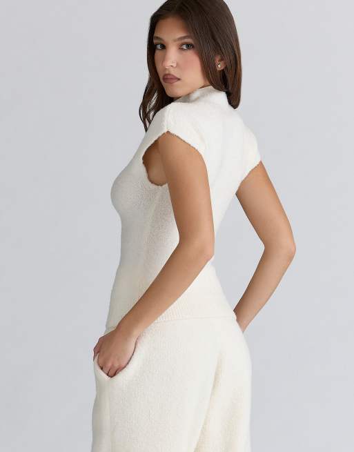 House of CB Caia ivory wool boucle knit top in ivory, 2 of 4