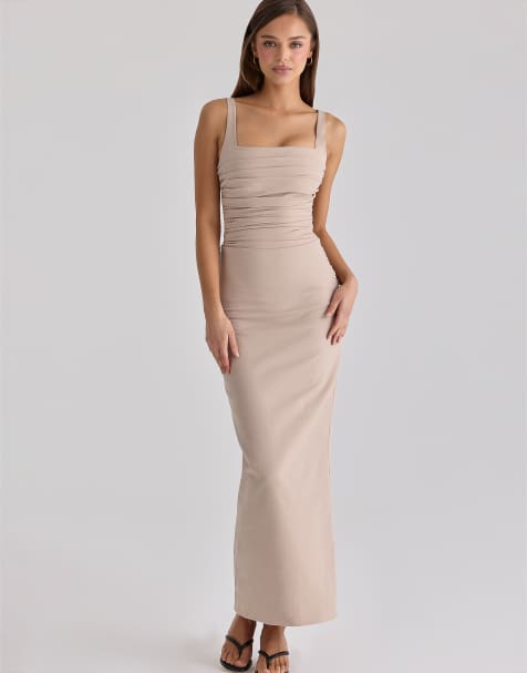 House of CB - Calandra - Robe longue stretch en crêpe froncé - Taupe - view 1