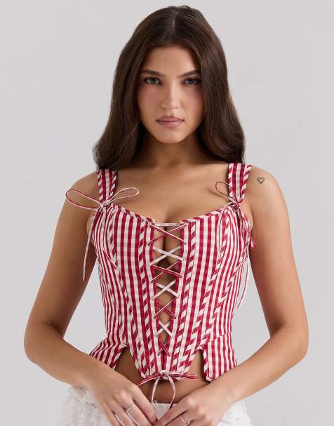 House of CB Callie cotton corset top in red gingham - view 1