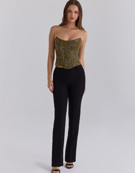 House of CB Calliope embellished lace corset top in olive - view 1