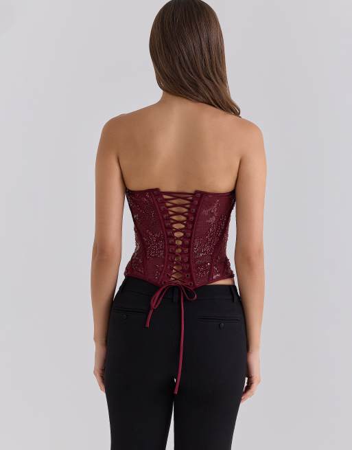 House of CB Calliope Spitzen-Corsage-Top in Cabernet, 2 von 4