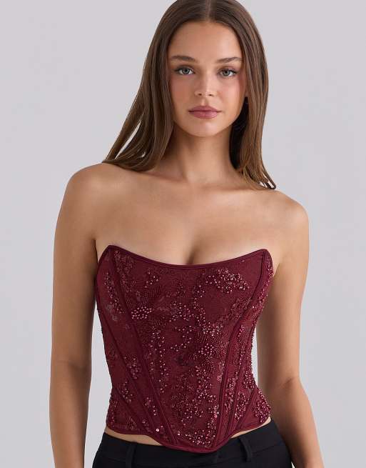 House of CB Calliope Spitzen-Corsage-Top in Cabernet, 3 von 4