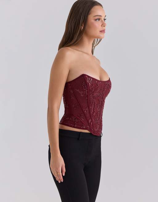 House of CB Calliope Spitzen-Corsage-Top in Cabernet, 4 von 4