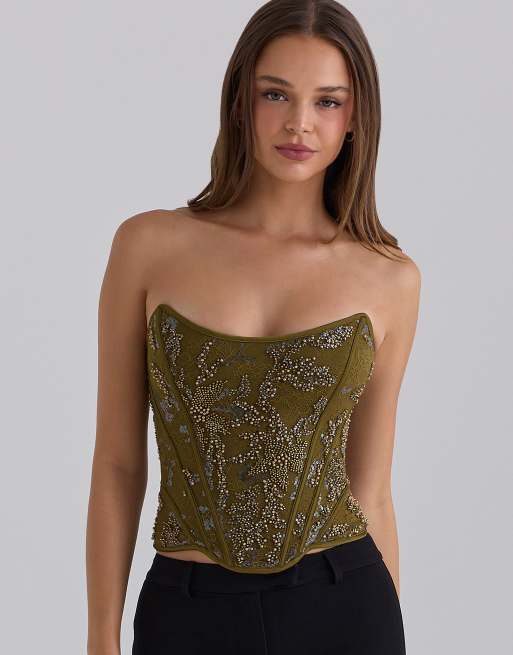 House of CB Calliope Spitzen-Corsage-Top in Olive, 3 von 4