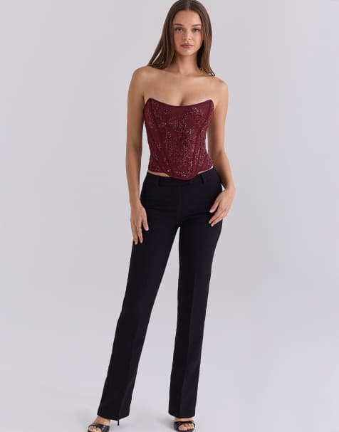 House of CB - Calliope - Top a corsetto in pizzo color cabernet decorato - view 1