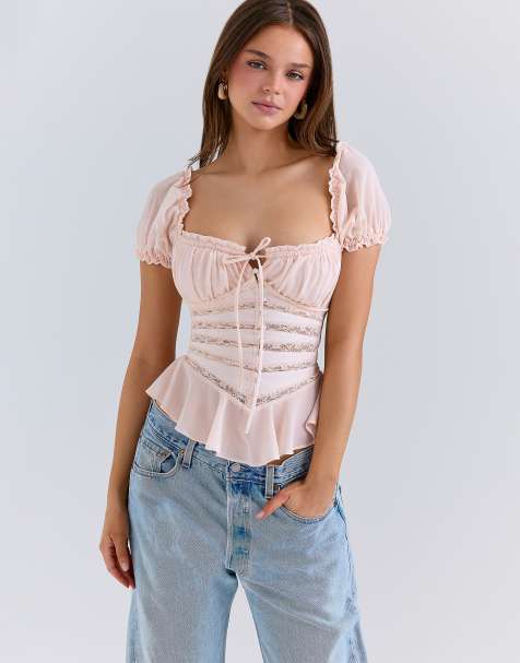 House of CB Cara pink lace peplum top in pink - LPINK - view 1
